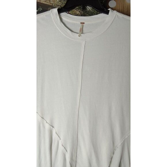 Free People Oversized White Blouse Size S/P Asymmetric 100% Cotton - Picture 6 of 12
